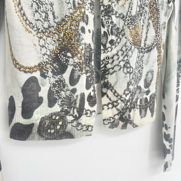 YMI Rhinestone Y2K Jewel Button Chain Pattern Cardigan Size M - Picture 6 of 9
